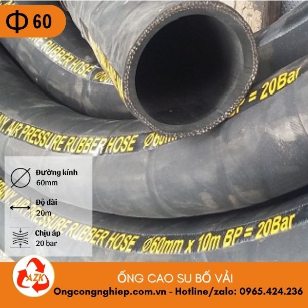 Ống cao su bố vải phi 60 1 ống cao su bố vải phi 60