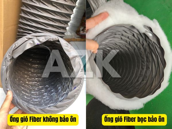 Ống gió mềm vải Fiber D500 4 ống gió vải fiber loại không bảo ôn và loại bọc bảo ôn cách nhiệt