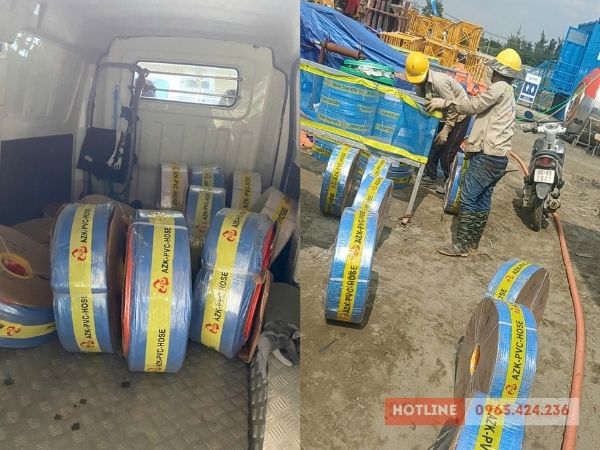 AZK cung cấp ống bạt cam phi 100 cho dự án Bến Thành – Cần Giờ, TP.HCM 2 ống bạt cam phi 100 AZK tập kết có mặt tại công trường dự án Bến Thành - Cần Giờ