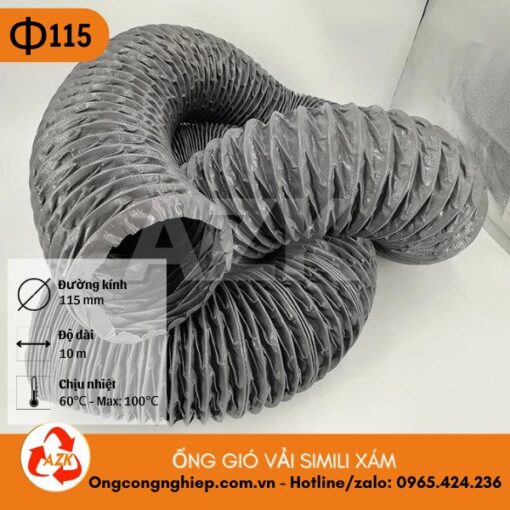 ống gió vải simili xám phi 115