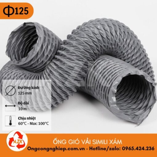 ống gió vải simili xám phi 125