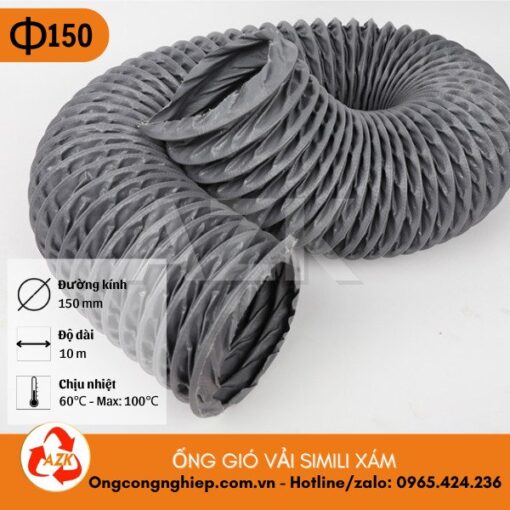 ống gió vải simili xám phi 150