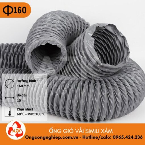 ống gió vải simili xám phi 160