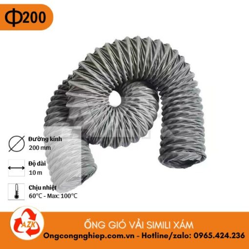 ống gió vải simili xám phi 200
