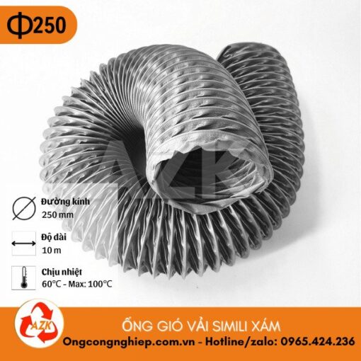 ống gió vải simili xám phi 250
