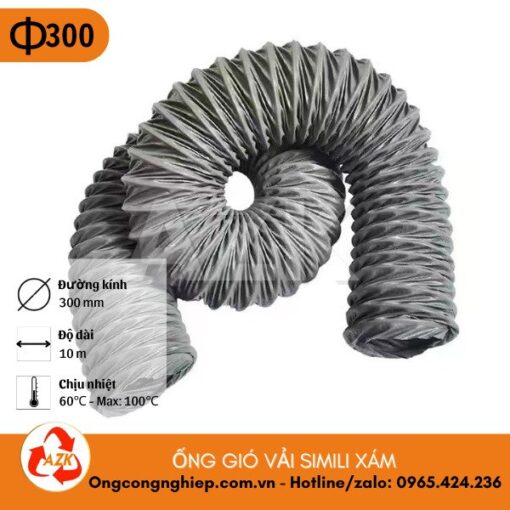 ống gió vải simili xám phi 300