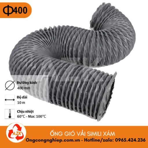 ống gió vải simili xám phi 400