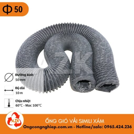 ống gió vải simili xám phi 50