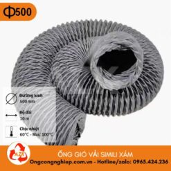 ống gió vải simili xám phi 500