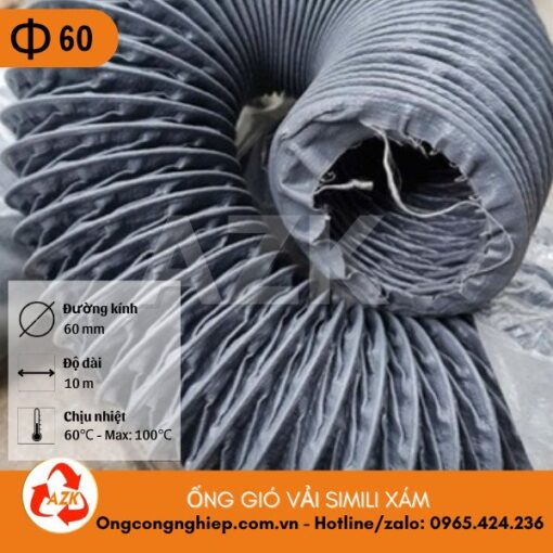 ống gió vải simili xám phi 60