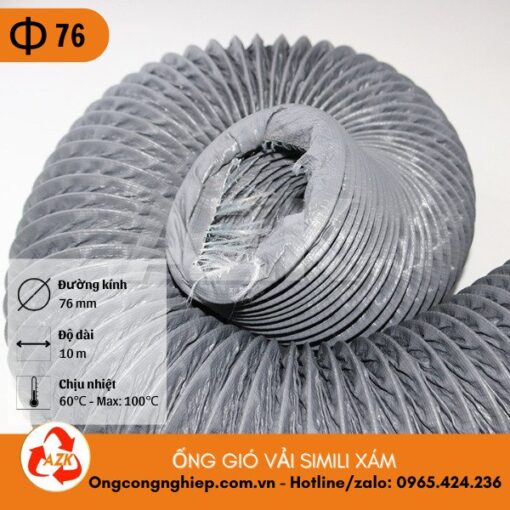 ống gió vải simili xám phi 76