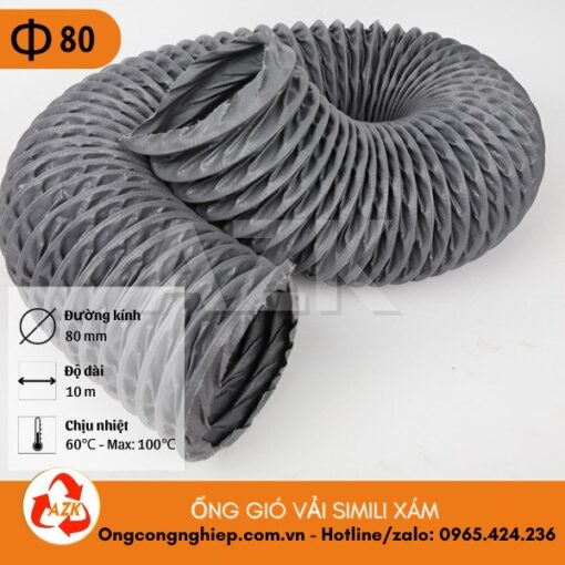 ống gió vải simili xám phi 80