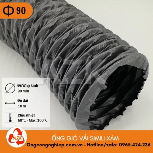 ống gió vải simili xám phi 90