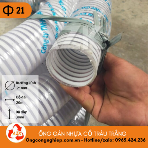 ống gân nhựa cổ trâu đường kính 21 màu trắng