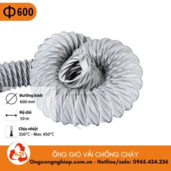 ống gió vải chống cháy phi 600