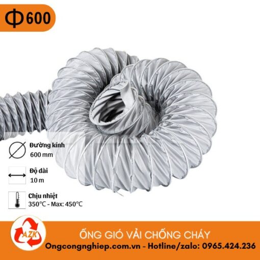 ống gió vải chống cháy phi 600