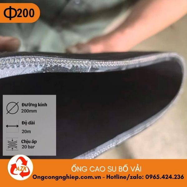 Ống cao su bố vải phi 200